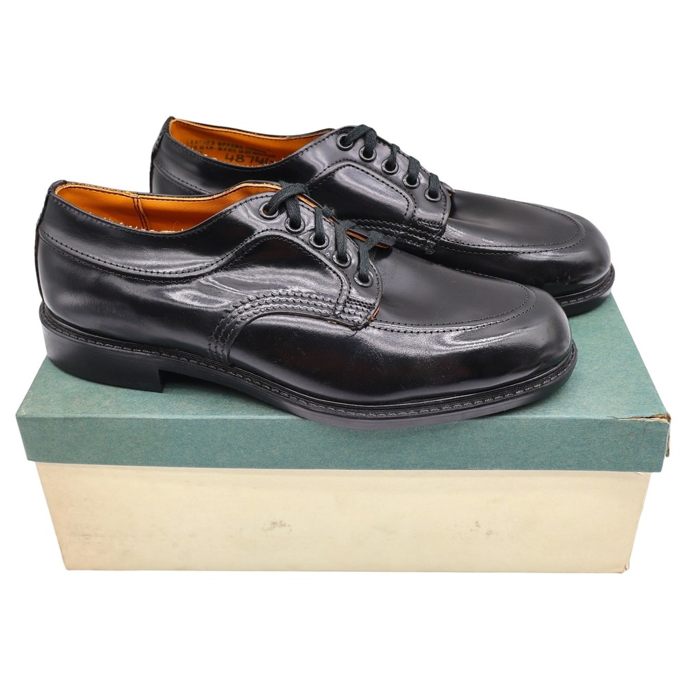 Walker Shoes Vintage Black Leather Oxford Shoes Mens 7.5 Deadstock Uniform Dress